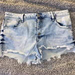 blue bleached denim shorts